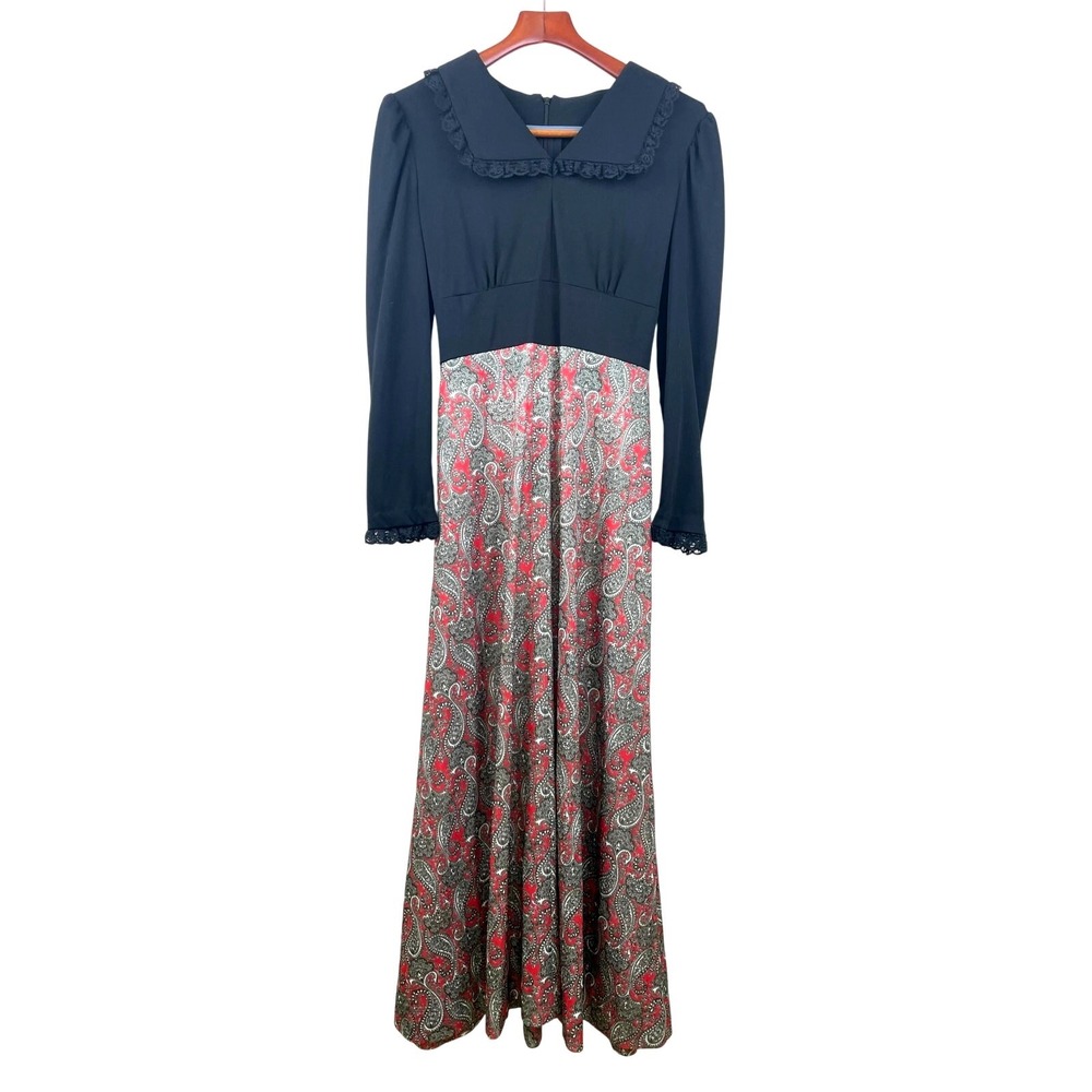 70s Vintage‎ Dress Sz S Boho Victorian Whimsigoth Maxi Lace Witchy Gothic Hippie